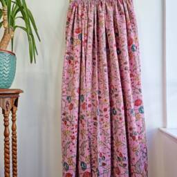 Kantha Stitch Pure Cotton Reversible Bed/Sofa Throw King Size - Tropical Floral Handprinted Dohar Indian Blankets - Pink Garden Blossom - thumbnail 4