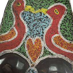 Hand-Beaded African Wood Wall Mask - Tribal Lion & Rabbit Decor - thumbnail 4