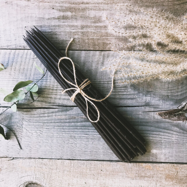 Set Of 10 Thin 100 % Natural Beeswax Hand-Dipping Candles in Stylish Black/Thin Pencil Candles/Tall Candles/ Tapers - image 1