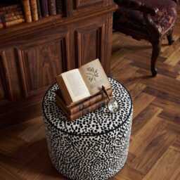 Animal Dalmatian Print Fabric Upholstered Round Footstool Dressing Table Pouffe Coffee Table, Footrest - thumbnail 2
