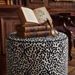 Animal Dalmatian Print Fabric Upholstered Round Footstool Dressing Table Pouffe Coffee Table, Footrest - thumbnail 3