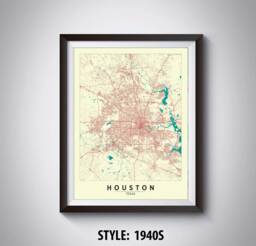 Houston Tx Map Art Print Vintage Style Travel Poster - thumbnail 1