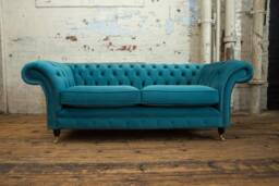 3 Seater Teal Velvet Chesterfield Sofa, British Handmade