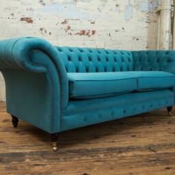 3 Seater Teal Velvet Chesterfield Sofa, British Handmade - thumbnail 3