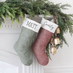 Christmas Stocking Personalized - Customized Name Stockings Red Green Stonewashed Linen Custom Xmas Sock