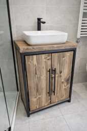 Bathroom Vanity Unit With Storage - Handmade Rustic Wooden UK Industrial Sink Cabinet