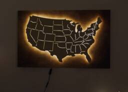 Led Wood Map Of Usa Glowing 3D Wall Decor - thumbnail 1