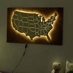Led Wood Map Of Usa Glowing 3D Wall Decor - thumbnail 2
