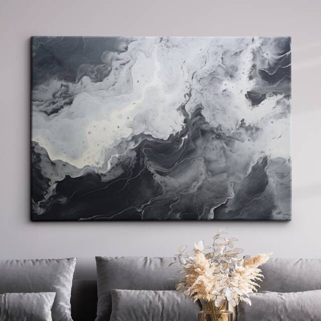 Grey Contemporary Marble Abstract Oil Painting Spiral Style Wall Art, Framed Canvas Poster Print, Home Kitchen Office Room Decor, Gifts - image 1