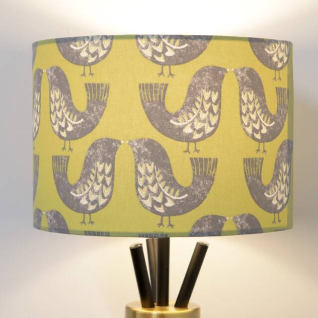 Scandi Green Bird Lampshade 20cm 25cm 30cm 35cm 40cm Drum Lamp Shade - Scandinavian Olive Handmade Ceiling Table - image 1