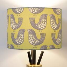 Scandi Green Bird Lampshade 20cm 25cm 30cm 35cm 40cm Drum Lamp Shade - Scandinavian Olive Handmade Ceiling Table - thumbnail 1