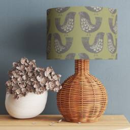 Scandi Green Bird Lampshade 20cm 25cm 30cm 35cm 40cm Drum Lamp Shade - Scandinavian Olive Handmade Ceiling Table - thumbnail 3