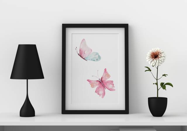 Pink/Blue Watercolour Butterflies A3, A4, 5x7 & 4x6 Wall Art Prints