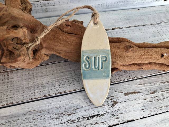 Ceramic Surfboard - Ornament Wall Hanging- Holiday- Christmas Tree- Decoration- Decor- Surf Art- Surfing Gift- Surfer-Sup- Paddle Board - image 1