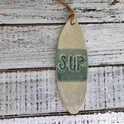 Ceramic Surfboard - Ornament Wall Hanging- Holiday- Christmas Tree- Decoration- Decor- Surf Art- Surfing Gift- Surfer-Sup- Paddle Board - thumbnail 2