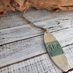 Ceramic Surfboard - Ornament Wall Hanging- Holiday- Christmas Tree- Decoration- Decor- Surf Art- Surfing Gift- Surfer-Sup- Paddle Board - thumbnail 3