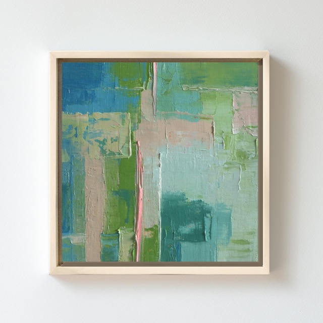 Small Abstract Painting Framed, Modern & Contemporary Blue, Green Pink Wall Art - image 1