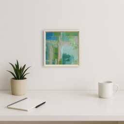 Small Abstract Painting Framed, Modern & Contemporary Blue, Green Pink Wall Art - thumbnail 2