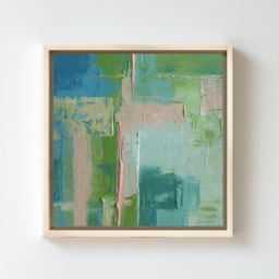 Small Abstract Painting Framed, Modern & Contemporary Blue, Green Pink Wall Art - thumbnail 1