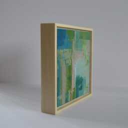 Small Abstract Painting Framed, Modern & Contemporary Blue, Green Pink Wall Art - thumbnail 3