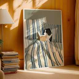 Dog Reading Art Print - Border Collie Wall Art, Bookish Poster, in Bed Illustration, Funny Lover Gift, Cozy Bedroom Pet Decor - thumbnail 3