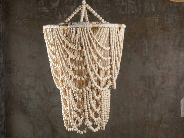 Boho Beaded Chandelier Natural Wood Bohemian Lampshade - image 1