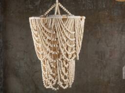 Boho Beaded Chandelier Natural Wood Bohemian Lampshade - thumbnail 1