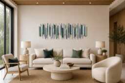 Teal & Sage Wood Wall Art Sculpture - Modern Chrome Metal Accent
