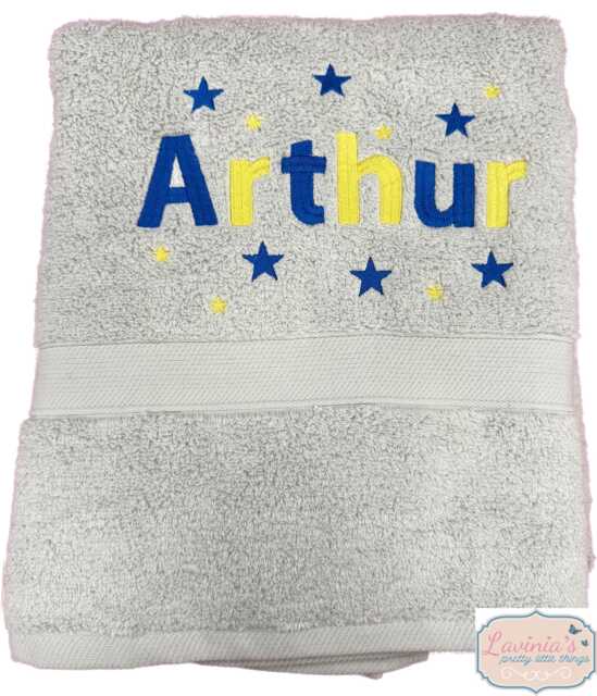 Embroidered Name Boys Swimming Towel, Stars Design, Personalised Kids Gift - image 1