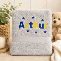 Embroidered Name Boys Swimming Towel, Stars Design, Personalised Kids Gift