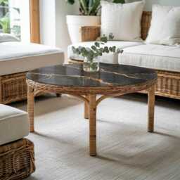 Marble Pattern With Veins Glass Table Top, Black Durable Tempered Tabletop, Round Cover - thumbnail 3