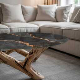 Marble Pattern With Veins Glass Table Top, Black Durable Tempered Tabletop, Round Cover - thumbnail 2