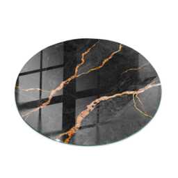 Marble Pattern With Veins Glass Table Top, Black Durable Tempered Tabletop, Round Cover