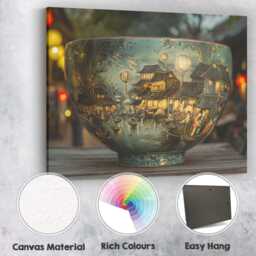 Oriental Lantern Riverside Village Decorative Porcelain Bowl Canvas Wall Art Print Decor Picture Ready To Hang - thumbnail 2