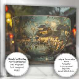 Oriental Lantern Riverside Village Decorative Porcelain Bowl Canvas Wall Art Print Decor Picture Ready To Hang - thumbnail 3