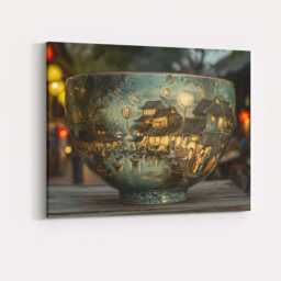 Oriental Lantern Riverside Village Decorative Porcelain Bowl Canvas Wall Art Print Decor Picture Ready To Hang - thumbnail 4