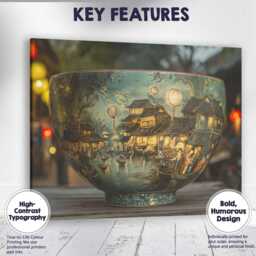 Oriental Lantern Riverside Village Decorative Porcelain Bowl Canvas Wall Art Print Decor Picture Ready To Hang - thumbnail 1