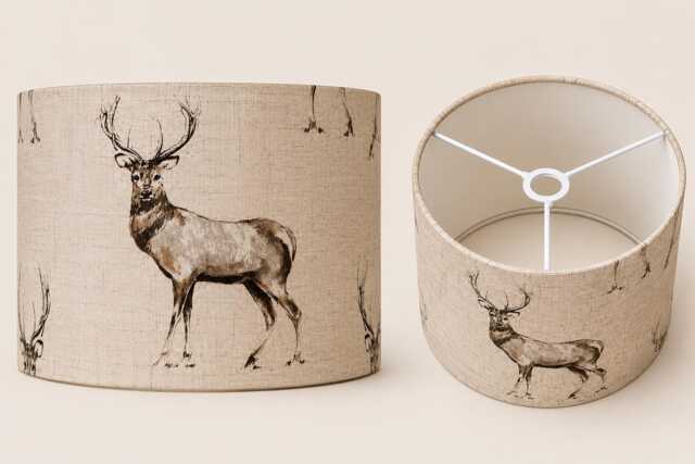 Fryetts Glencoe Stag Drum Lampshade , Table Lamp Pendant, Ceiling Shade, Wildlife Animal Custom Lampshade, Handmade in UK - image 1