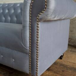 British Handmade 3 Seater Platinum Grey Velvet Chesterfield Sofa - thumbnail 3