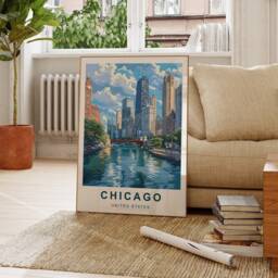 Chicago Travel Print - United States Poster Downtown Illinois City River Wall Art - thumbnail 2