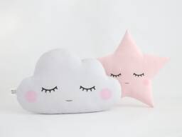 Girl & Boy Nursery Decor Cushion Set, Cloud Star Pillow, Pink Gray Toddler Children Kids Newborn Gift Bed Cot Chair Baby Birthday - thumbnail 1