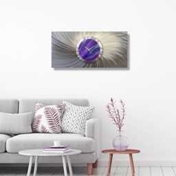 Large Wall Clock Silver & Purple Modern Metal Art Decor For Living Room - thumbnail 4