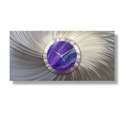Large Wall Clock Silver & Purple Modern Metal Art Decor For Living Room - thumbnail 2
