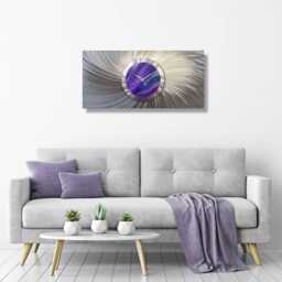 Large Wall Clock Silver & Purple Modern Metal Art Decor For Living Room - thumbnail 1