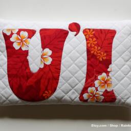 Hawaiian Appliqued Pillow - U'i Beauty, Handmade Maui Cushion - thumbnail 2