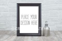 "Black Frame Mockup - Wood Styled Stock Photo Showcase Ratio 20cm X 30cm Or 8"" 11.75" - thumbnail 1