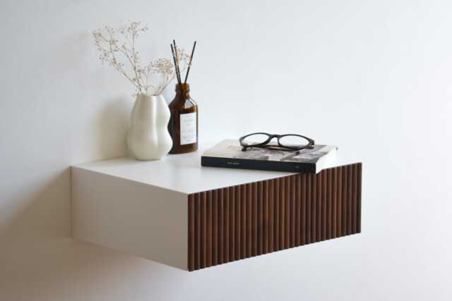 Minimalist Fluted Nightstand With Walnut Drawer - image 1