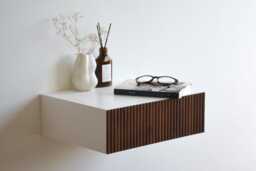 Minimalist Fluted Nightstand With Walnut Drawer - thumbnail 1