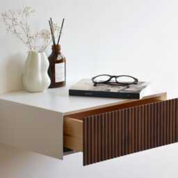 Minimalist Fluted Nightstand With Walnut Drawer - thumbnail 3