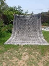 Handmade Block Printed Cotton Rug, Geometric Moroccan Style